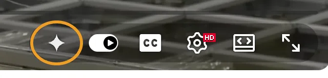 The video player’s controls, with the YouTube Summary star button highlighted before the autoplay toggle and captions button